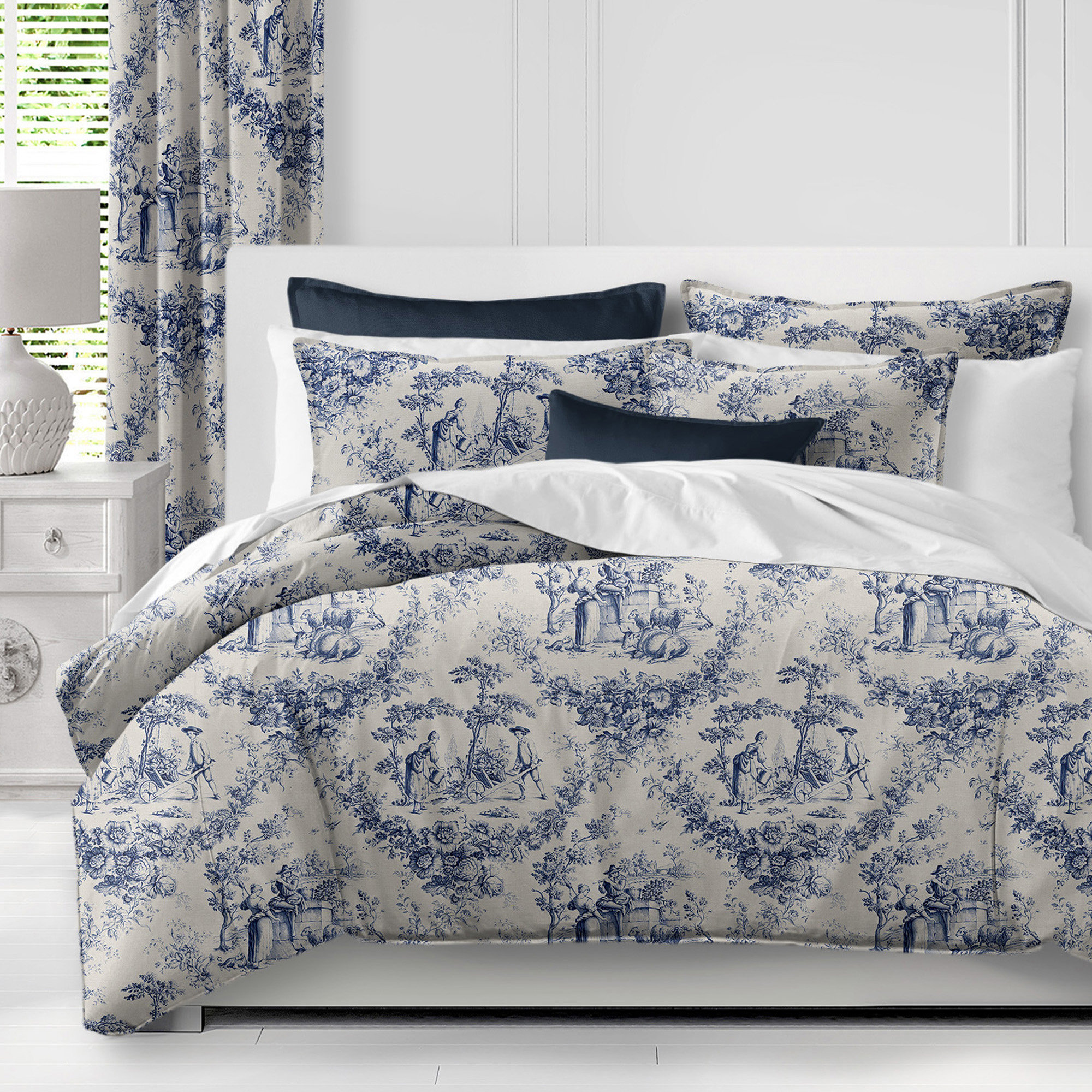 The Tailor s Bed Provence Navy White Standard Cotton Duvet Cover Set Reviews Wayfair